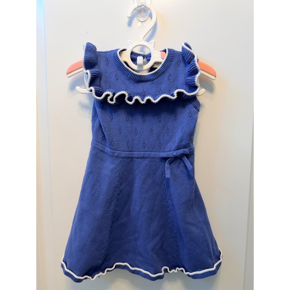 Hope & Henry Girls 12-18M Blue Organic Cotton Ruffle Knit Sweater Dress
